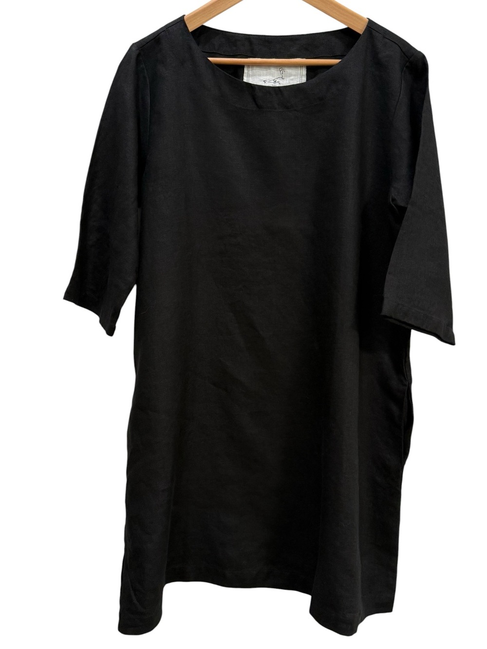 not Perfect Linen Tunic Dress Black Minimalist Lagenlook Coastal M/L